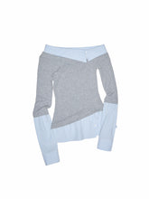 Asymmetric Collar Fake Two-Piece Fitted Blouse